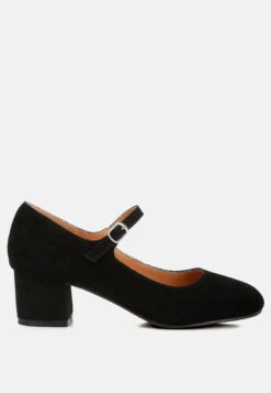 DALLIN Suede Block Heel Mary Janes In Black -Rag & Co dallinsuedeblockheelmaryjanes RCSH4369 black 1