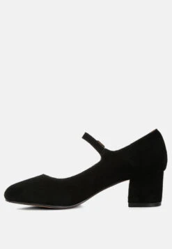 DALLIN Suede Block Heel Mary Janes In Black -Rag & Co dallinsuedeblockheelmaryjanes RCSH4369 black 5