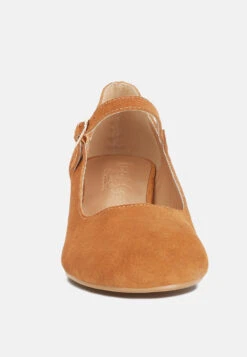 DALLIN Suede Block Heel Mary Janes In Tan -Rag & Co dallinsuedeblockheelmaryjanes RCSH4369 tan 3