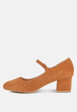 DALLIN Suede Block Heel Mary Janes In Tan -Rag & Co dallinsuedeblockheelmaryjanes RCSH4369 tan 4