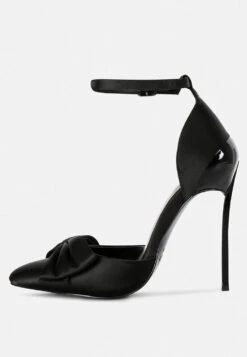 DINGLES Black Bow Embellished Satin Stiletto Sandals 11 DINGLES Black Bow Embellished Satin Stiletto Sandals -Rag & Co dingleshighheeledsatinbowsandals RCSH3456 Black 1