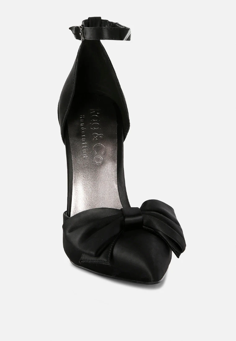 DINGLES Black Bow Embellished Satin Stiletto Sandals 5 DINGLES Black Bow Embellished Satin Stiletto Sandals - Image 3