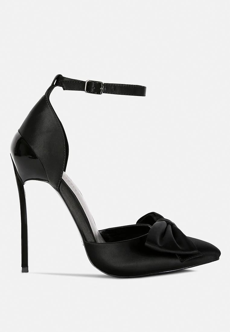 DINGLES Black Bow Embellished Satin Stiletto Sandals 4 DINGLES Black Bow Embellished Satin Stiletto Sandals - Image 2