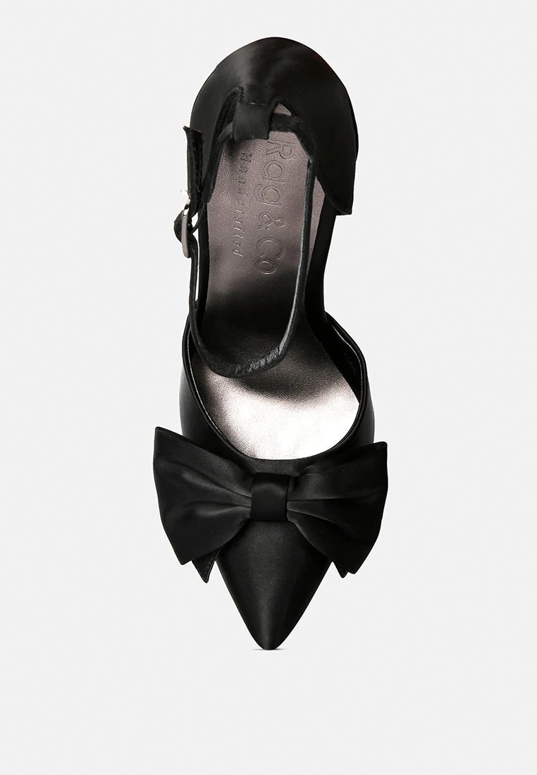 DINGLES Black Bow Embellished Satin Stiletto Sandals 8 DINGLES Black Bow Embellished Satin Stiletto Sandals - Image 6
