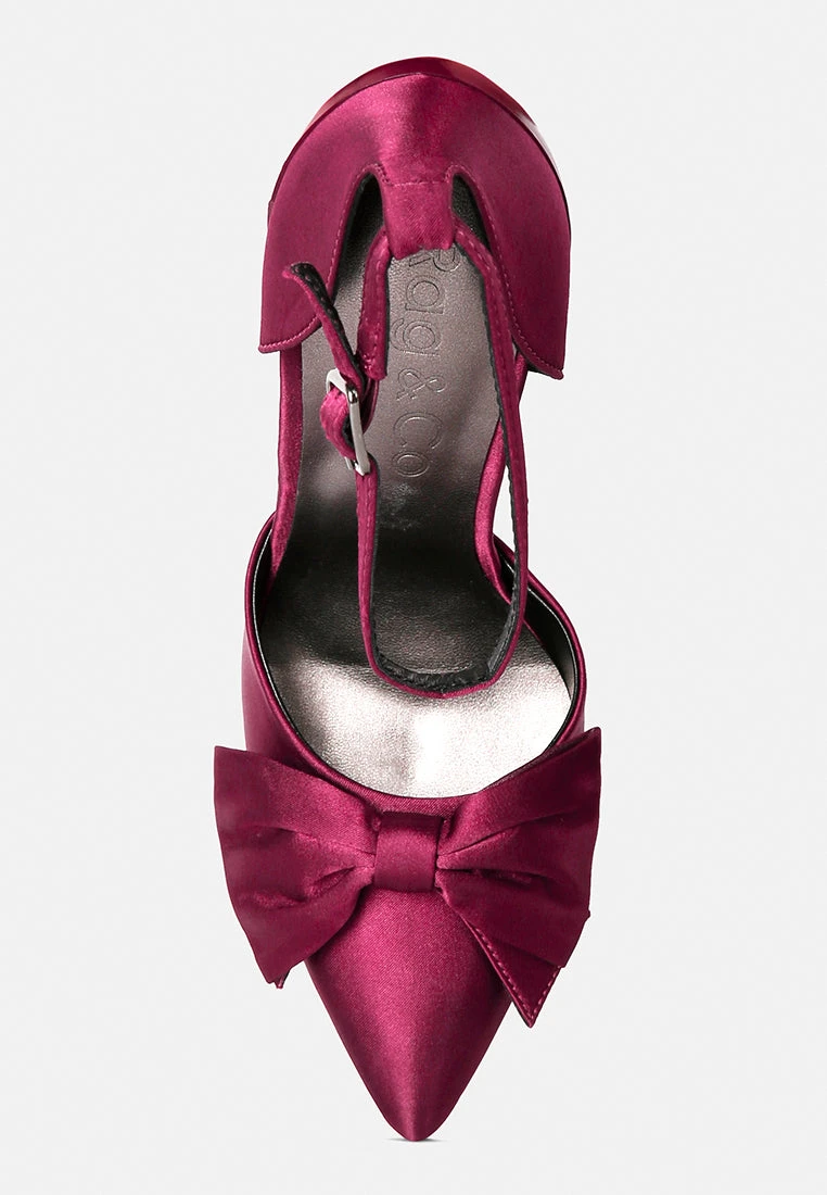 DINGLES Burgundy Bow Embellished Satin Stiletto Sandals 8 DINGLES Burgundy Bow Embellished Satin Stiletto Sandals - Image 6