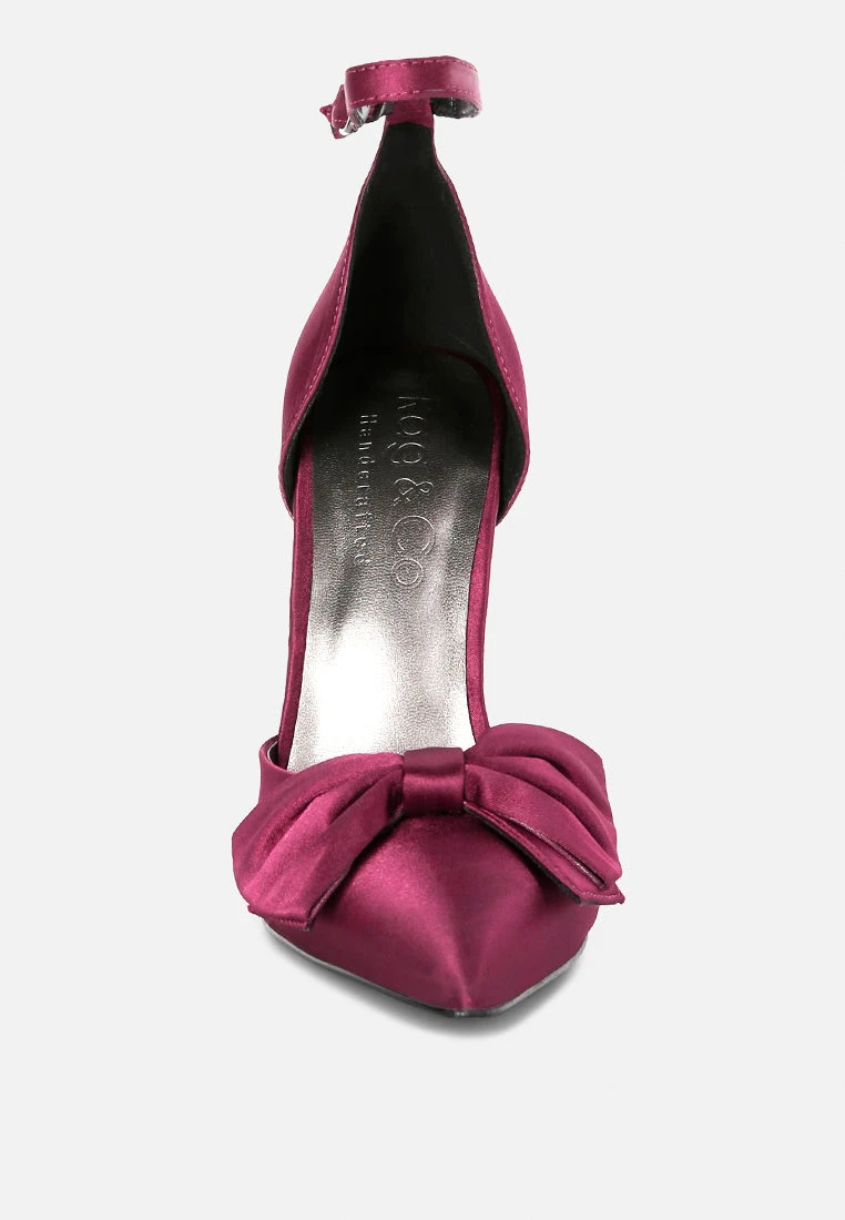 DINGLES Burgundy Bow Embellished Satin Stiletto Sandals 5 DINGLES Burgundy Bow Embellished Satin Stiletto Sandals - Image 3