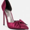 DINGLES Burgundy Bow Embellished Satin Stiletto Sandals -Rag & Co dingleshighheeledsatinbowsandals RCSH3456 Burgudy 4