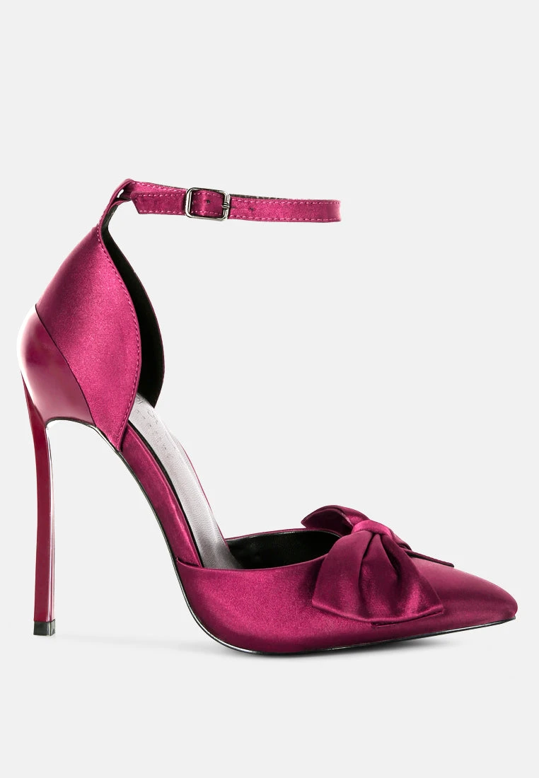 DINGLES Burgundy Bow Embellished Satin Stiletto Sandals 4 DINGLES Burgundy Bow Embellished Satin Stiletto Sandals - Image 2