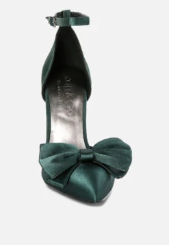 DINGLES Green Bow Embellished Satin Stiletto Sandals -Rag & Co dingleshighheeledsatinbowsandals RCSH3456 Green 2 9c4fd7f5 0f78 439f ac7d 878ac6fe273e
