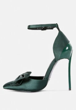DINGLES Green Bow Embellished Satin Stiletto Sandals -Rag & Co dingleshighheeledsatinbowsandals RCSH3456 Green 8 00e1a4e4 8aaf 408f ad1d 469e79a34a69