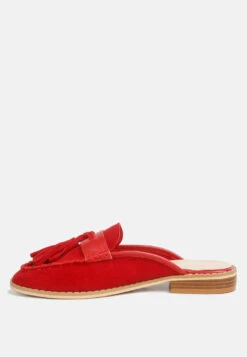EDMANDA Tassle Detail Leather Mules In Red -Rag & Co edmandatassledetailleathermules RCSH4128 red 5