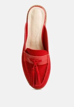 EDMANDA Tassle Detail Leather Mules In Red -Rag & Co edmandatassledetailleathermules RCSH4128 red 8