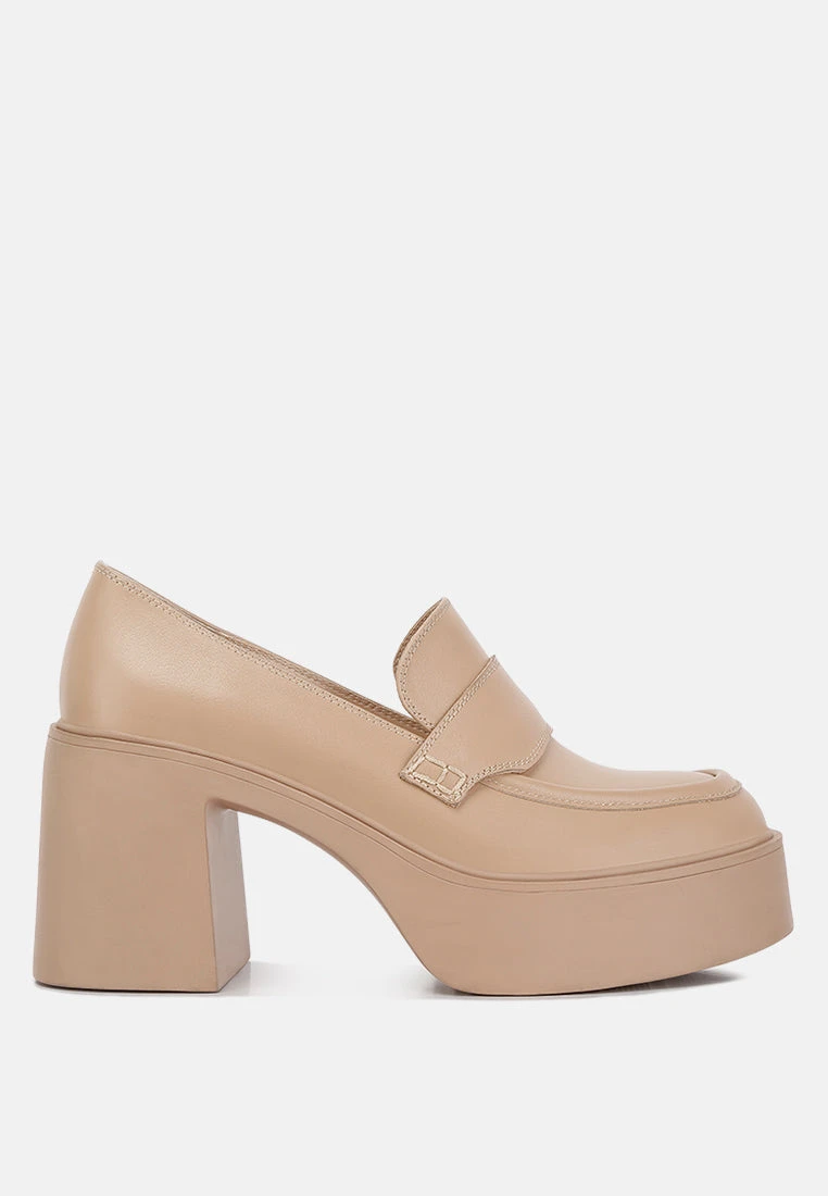 Elspeth Heeled Platform Leather Loafers In Sand 3 Elspeth Heeled Platform Leather Loafers In Sand