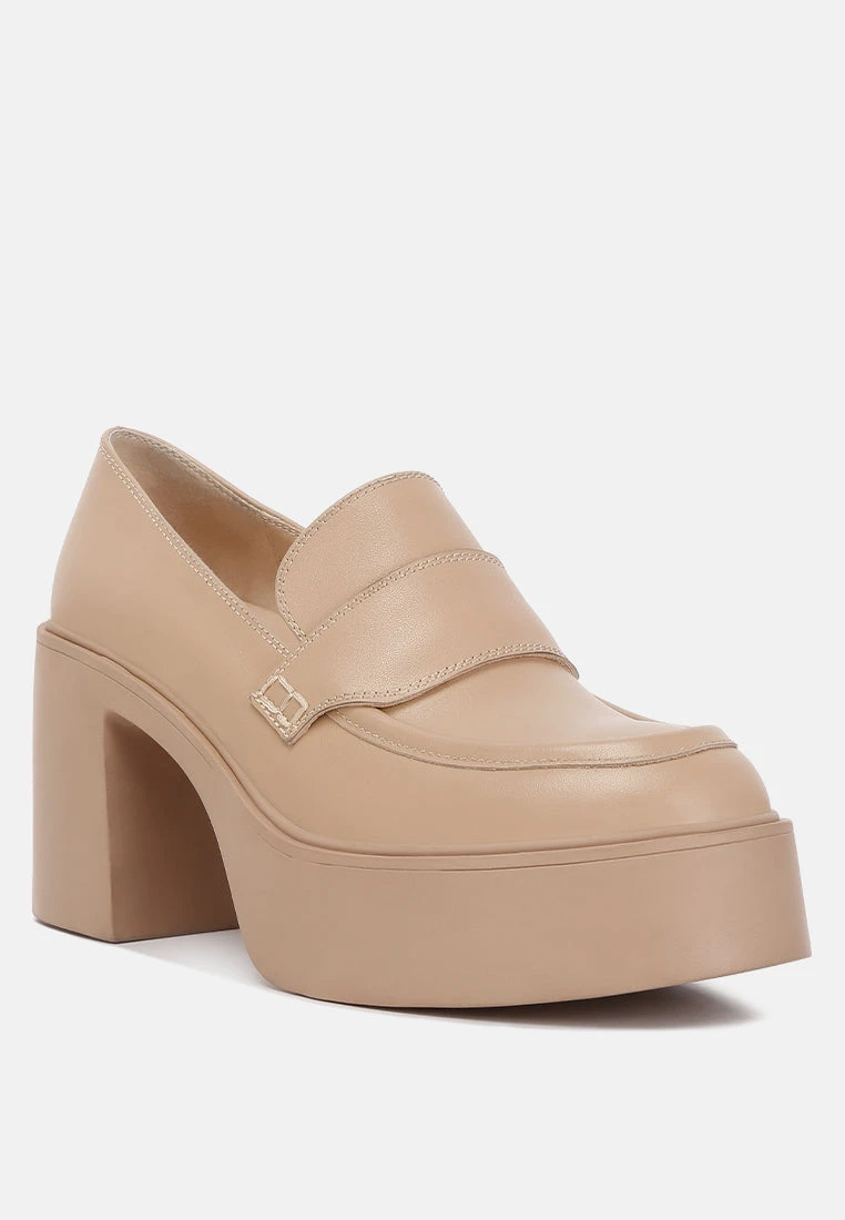 Elspeth Heeled Platform Leather Loafers In Sand 4 Elspeth Heeled Platform Leather Loafers In Sand - Image 2