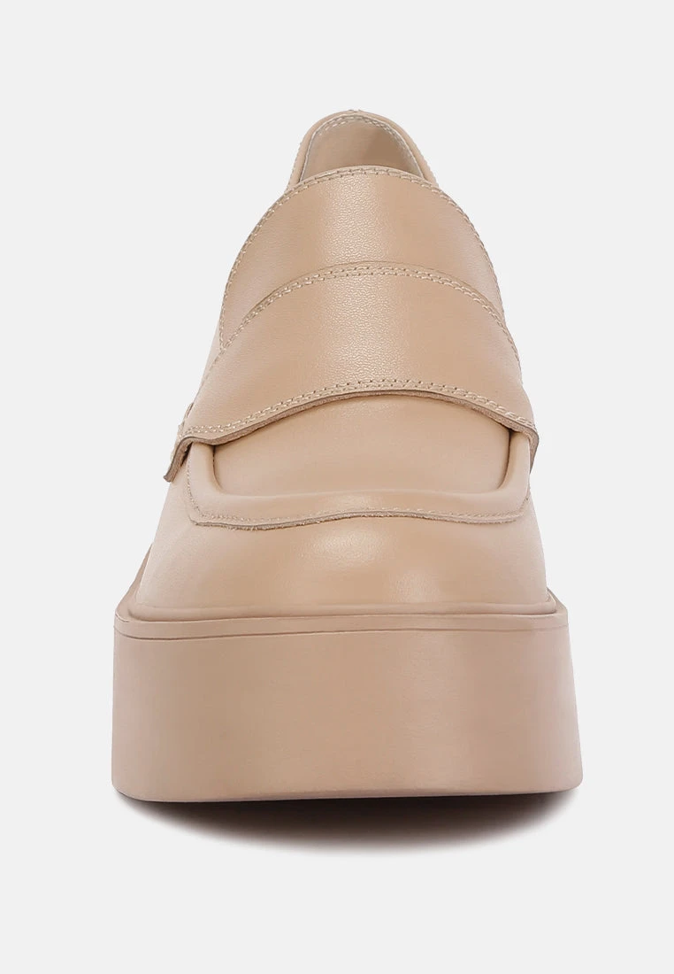 Elspeth Heeled Platform Leather Loafers In Sand 5 Elspeth Heeled Platform Leather Loafers In Sand - Image 3