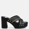 FInley Raffia High Block Heel Clogs In Black 1 FInley Raffia High Block Heel Clogs In Black -Rag & Co finleyraffiahighblockheelmules RCSH4741 black 2