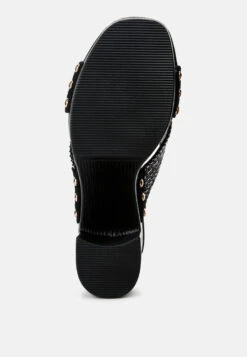 FInley Raffia High Block Heel Clogs In Black -Rag & Co finleyraffiahighblockheelmules RCSH4741 black 9