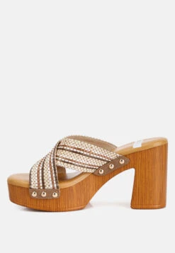 FInley Raffia High Block Heel Clogs In Tan -Rag & Co finleyraffiahighblockheelmules RCSH4741 tan 5