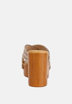 FInley Raffia High Block Heel Clogs In Tan -Rag & Co finleyraffiahighblockheelmules RCSH4741 tan 7