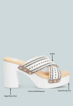 FInley Raffia High Block Heel Clogs In White -Rag & Co finleyraffiahighblockheelmules RCSH4741 white 1