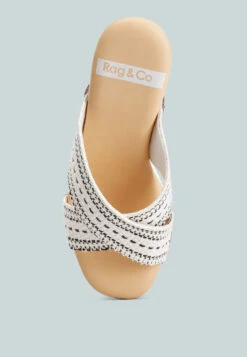 FInley Raffia High Block Heel Clogs In White -Rag & Co finleyraffiahighblockheelmules RCSH4741 white 2