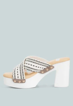 FInley Raffia High Block Heel Clogs In White -Rag & Co finleyraffiahighblockheelmules RCSH4741 white 5