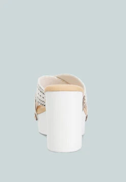 FInley Raffia High Block Heel Clogs In White -Rag & Co finleyraffiahighblockheelmules RCSH4741 white 9