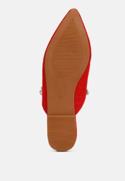 GEODE Pearl Embellished Slip On Mules In Red -Rag & Co geodepearlembellishedsliponmules RCSH3111 red 3
