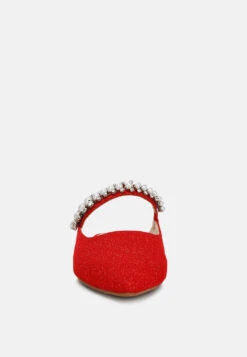 GEODE Pearl Embellished Slip On Mules In Red -Rag & Co geodepearlembellishedsliponmules RCSH3111 red 8