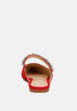 GEODE Pearl Embellished Slip On Mules In Red -Rag & Co geodepearlembellishedsliponmules RCSH3111 red 9