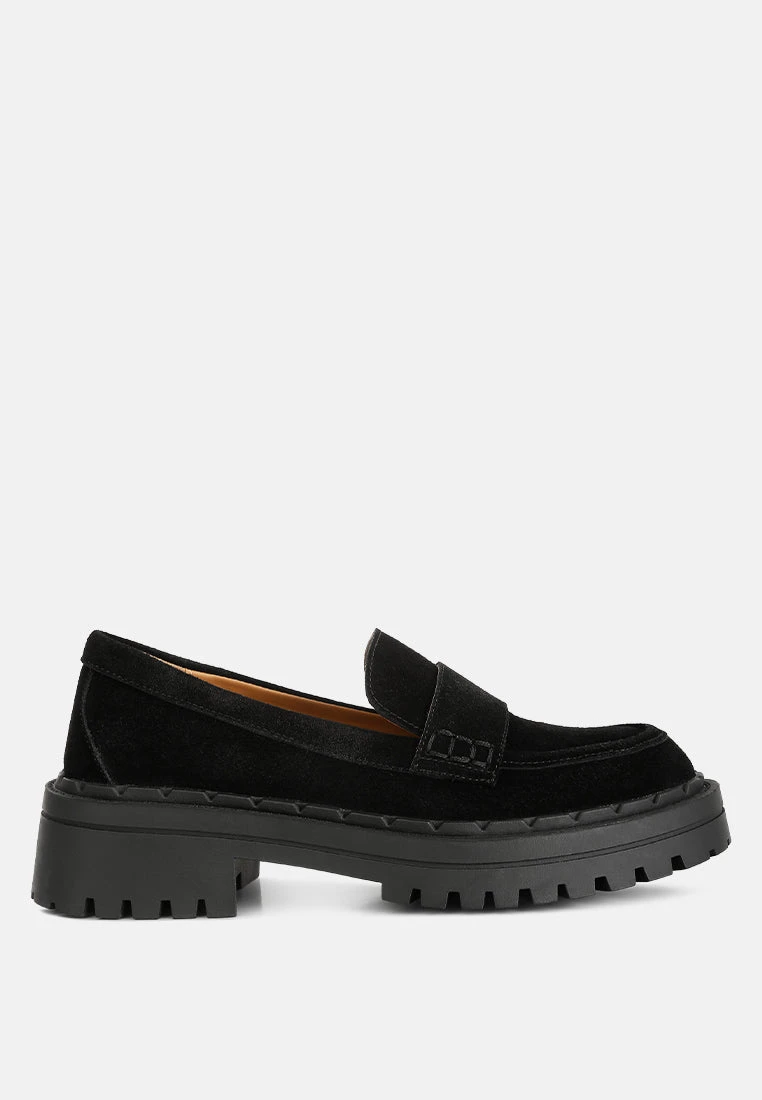 Honora Suede Chunky Loafers In Black 4 Honora Suede Chunky Loafers In Black - Image 2