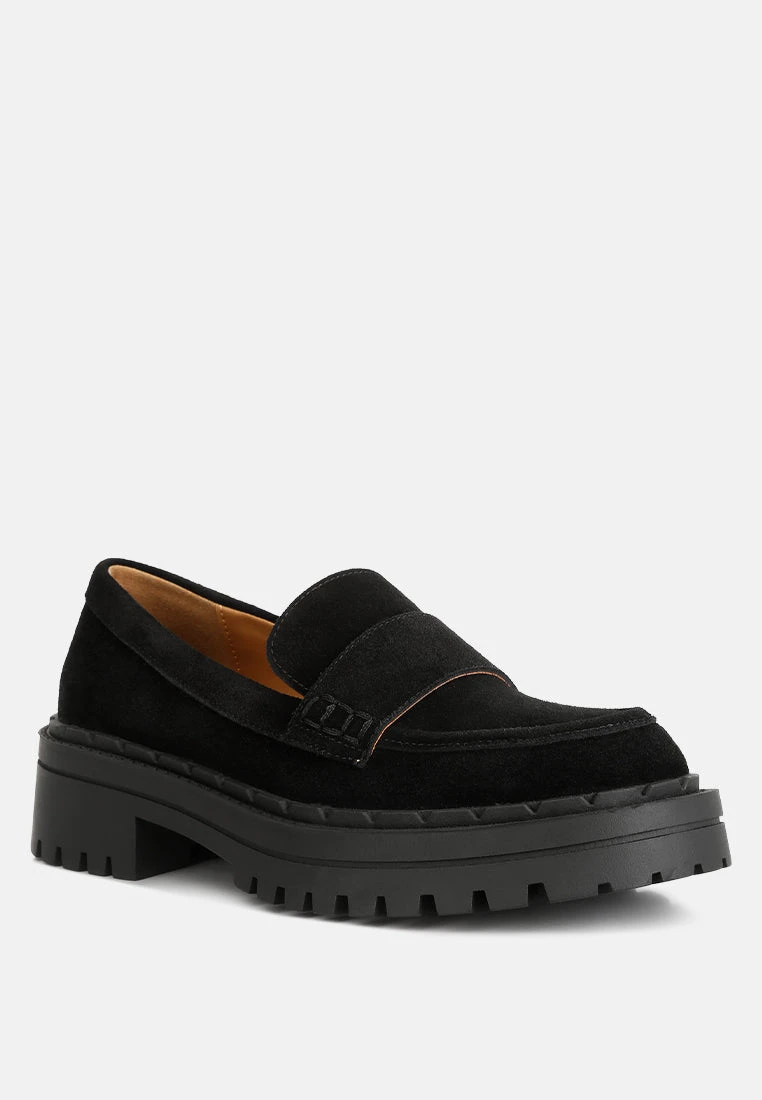Honora Suede Chunky Loafers In Black 3 Honora Suede Chunky Loafers In Black