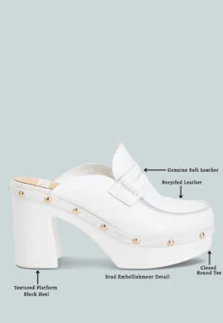 Lyrac Recycled Leather Platform Clogs In White -Rag & Co lyracrecycledleatherplatformclogs RCSH4775R white 3