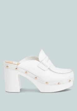 Lyrac Recycled Leather Platform Clogs In White
