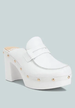 Lyrac Recycled Leather Platform Clogs In White -Rag & Co lyracrecycledleatherplatformclogs RCSH4775R white 5
