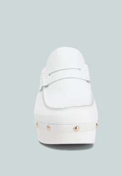 Lyrac Recycled Leather Platform Clogs In White -Rag & Co lyracrecycledleatherplatformclogs RCSH4775R white 6