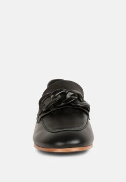 MERVA Chunky Chain Leather Loafers In Black -Rag & Co mervachunkychainleatherloafersRCSH4106 Black 4
