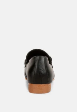 MERVA Chunky Chain Leather Loafers In Black -Rag & Co mervachunkychainleatherloafersRCSH4106 Black 7