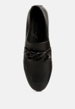 MERVA Chunky Chain Leather Loafers In Black -Rag & Co mervachunkychainleatherloafersRCSH4106 Black 8