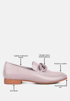 MERVA Chunky Chain Leather Loafers In Lilac -Rag & Co mervachunkychainleatherloafersRCSH4106Lilac 8