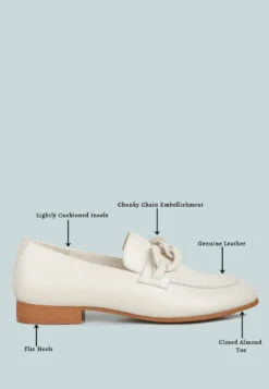 MERVA Chunky Chain Leather Loafers In Off White -Rag & Co mervachunkychainleatherloafersRCSH4106OffWhite 10