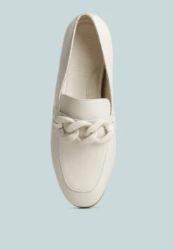 MERVA Chunky Chain Leather Loafers In Off White -Rag & Co mervachunkychainleatherloafersRCSH4106OffWhite 11