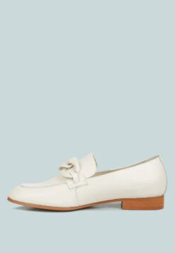 MERVA Chunky Chain Leather Loafers In Off White -Rag & Co mervachunkychainleatherloafersRCSH4106OffWhite 4