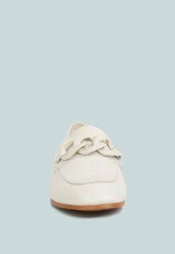 MERVA Chunky Chain Leather Loafers In Off White -Rag & Co mervachunkychainleatherloafersRCSH4106OffWhite 7