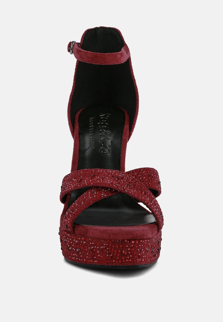 REGALIA Burgundy Rhinestone Embellished Stiletto Sandals 5 REGALIA Burgundy Rhinestone Embellished Stiletto Sandals - Image 3