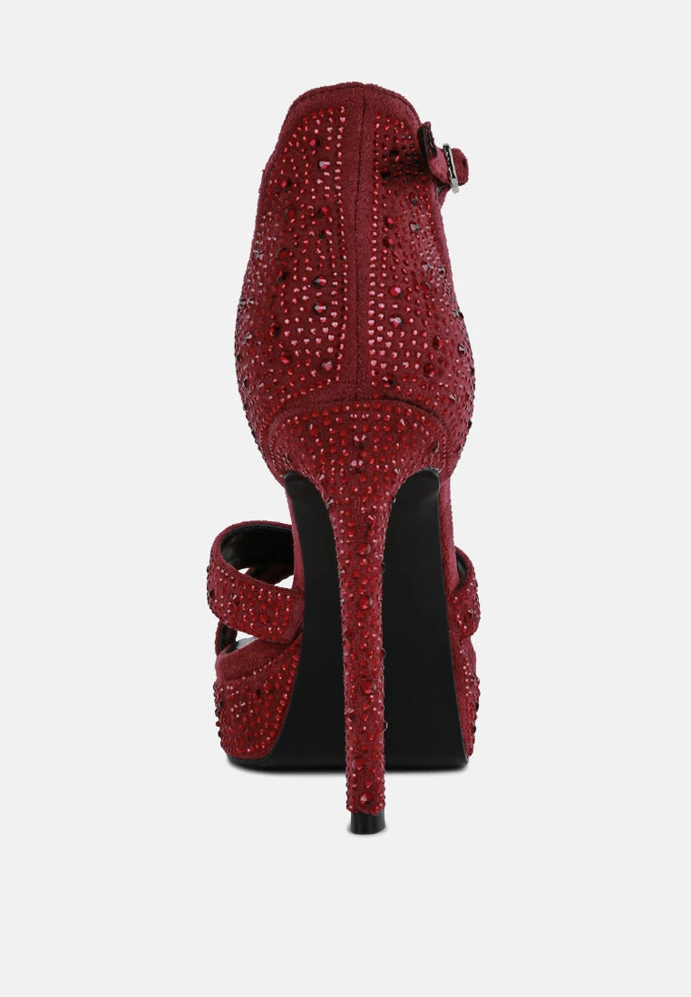 REGALIA Burgundy Rhinestone Embellished Stiletto Sandals 7 REGALIA Burgundy Rhinestone Embellished Stiletto Sandals - Image 5