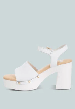 Sawor Recycled Leather High Block Sandals In White 20 Sawor Recycled Leather High Block Sandals In White -Rag & Co saworrecycledleatherhighblocksandals RCSH4772R white 4