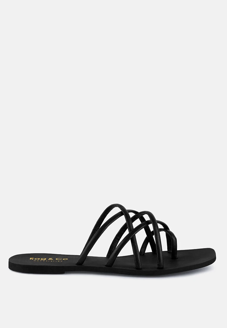 SWEETIN Black Strappy Flat Slip On Sandals 4 SWEETIN Black Strappy Flat Slip On Sandals - Image 2
